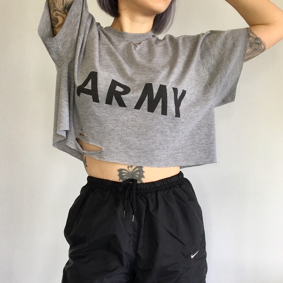 Army Distressed Cropped Tee Crop Tshirt 